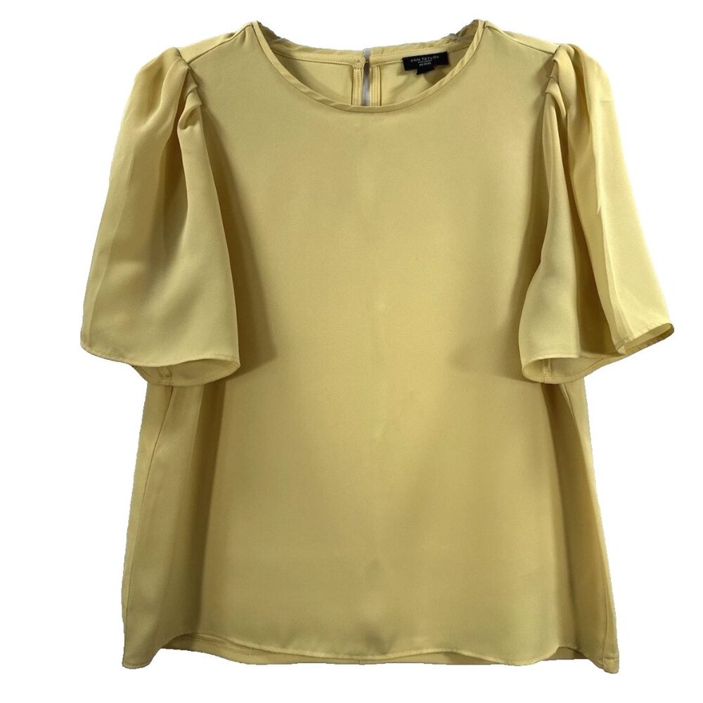 Ann Taylor Factory Petite Women's Blouse Yellow Short Sleeves Size Small Petite
